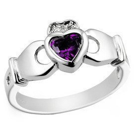 Pierścionek Srebrny Fioletowe Serce w Koronie