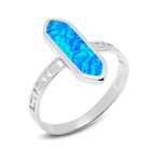 Pierścionek Srebrny z Niebieskim Opalem Wzór Grecki