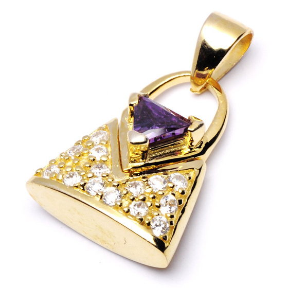 Zawieszka Srebrna Pozłacana Fioletowa Torebka