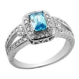 Pierścionek Srebrny Błękitna i Białe Cyrkonie