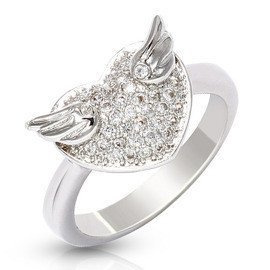 Pierścionek Srebrny Białe Serce ze Skrzydłami