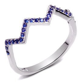 Srebrny Pierścionek Zygzak Szafirowe Cyrkonie