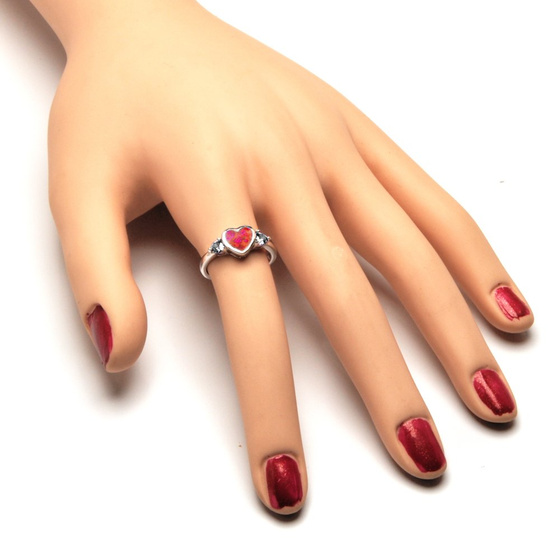 Srebrny Pierścionek Serce z Opalem i Cyrkonią