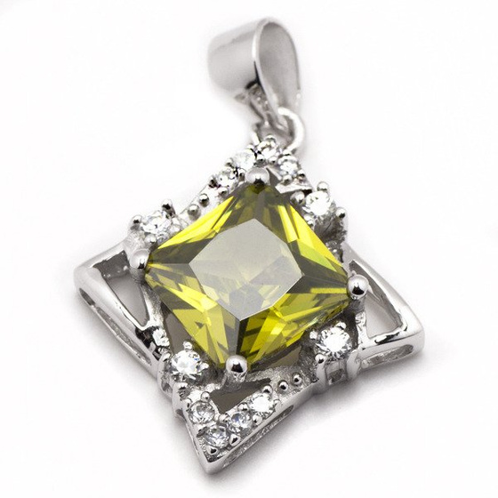 Srebrna Zawieszka z Oliwkową i Białymi Cyrkoniami