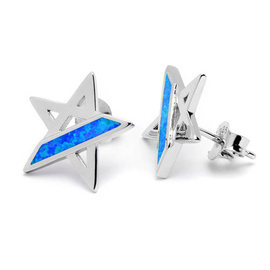 Srebrne Kolczyki Gwiazdki z Niebieskim Opalem