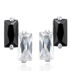Srebrne Kolczyki Biało Czarne Kamienie