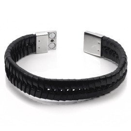 Męsko Damska Bransoletka z Czarną Naturalną Skórą