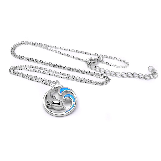 Srebrny Naszyjnik Delfin z Opalem