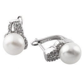 Srebrne Kolczyki z Białą Perłą i Cyrkoniami