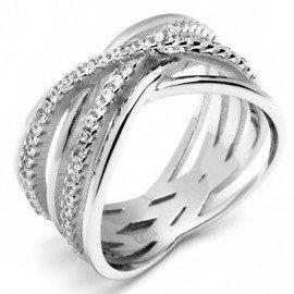 Srebrna Obrączka Przeplatana z Białymi Cyrkoniami