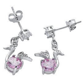 Srebrne Kolczyki Łabędzie Różowe Cyrkonie