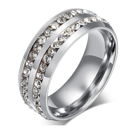 Obrączka ze Stali Szlachetnej 2 Rzędy Cyrkoni