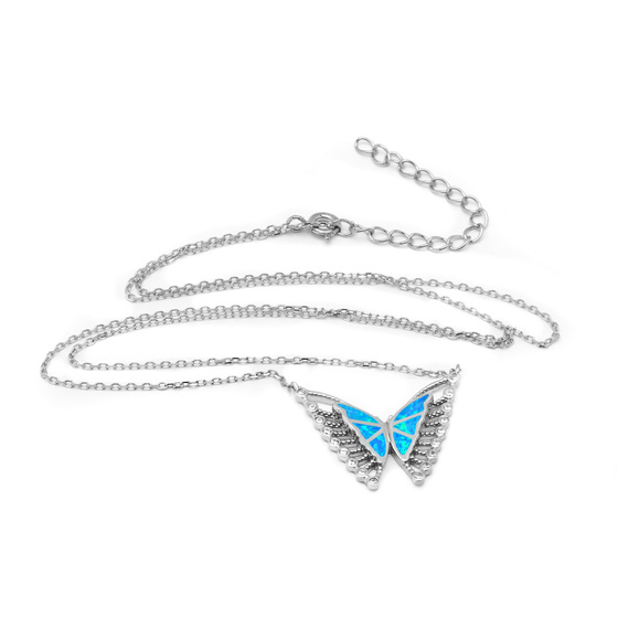 Srebrny Naszyjnik Motyl z Niebieskim Opalem
