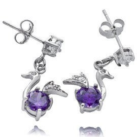 Srebrne Kolczyki Fioletowy Łabędź