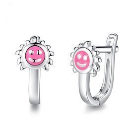 Srebrne Kolczyki Różowe Słoneczko