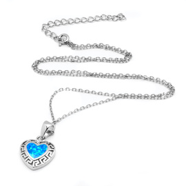 Srebrny Naszyjnik Serce z Niebieskim Opalem