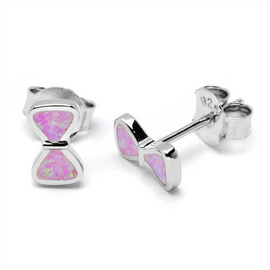 Srebrne Kolczyki Kokarda z Różowym Opalem