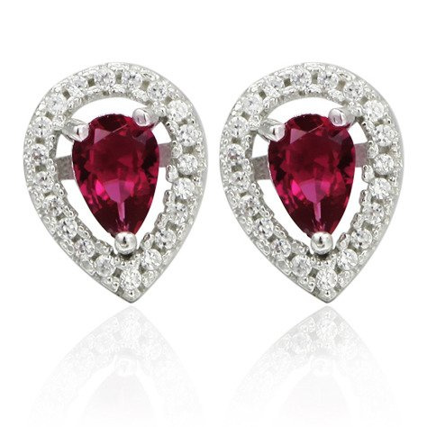 Srebrne Kolczyki Wysadzane Rubinowymi Cyrkoniami
