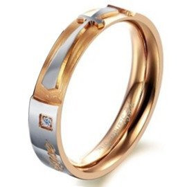 Złota Obrączka ze Stali Szlachetnej z Krzyżykiem