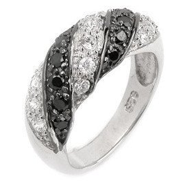 Pierścionek Srebrny Przeplatany Biało Czarny