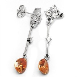 Srebrne Kolczyki z Pomarańczowymi Cyrkoniami