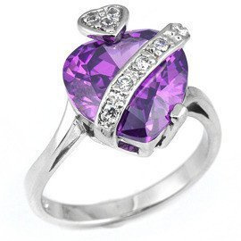 Pierścionek Srebrny Serce Ametystowe Cyrkonie