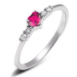 Srebrny Pierścionek Serce z Rubinową Cyrkonią