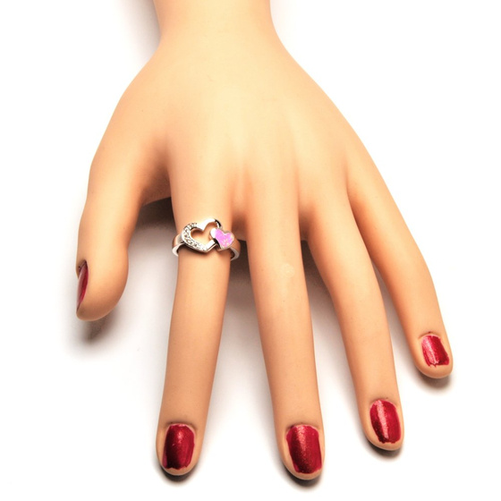 Srebrny Pierścionek Dwa Serca z Opalem i Cyrkonie