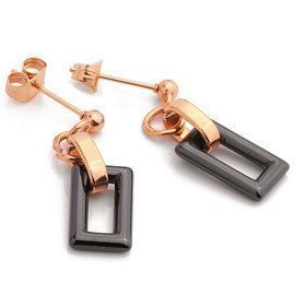 Złote Kolczyki Stal Chirurgiczna Czarna Ceramika