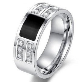 Pierścionek ze Stali z Czarnym Kamieniem