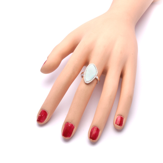 Srebrny Szeroki Pierścionek z Opalem i Cyrkoniami