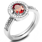 Podwójny Pierścionek Srebrny Czerwonym Kamieniem