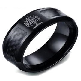 Czarna Obrączka Motyw Drzewo Stal Chirurgiczna