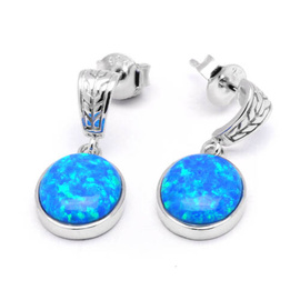 Srebrne Kolczyki Owalne z Niebieskim Opalem