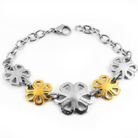 Damska Bransoletka Złote i Stalowe Kwiatki