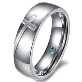 Obrączka z Krzyżem i Cyrkonią Stal Szlachetna