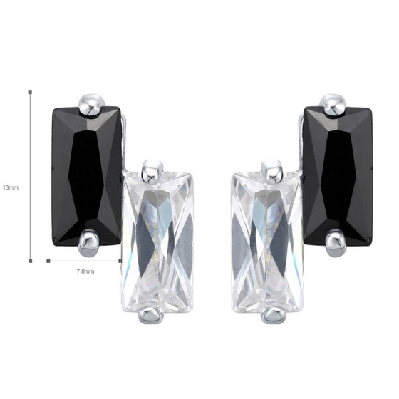 Srebrne Kolczyki Biało Czarne Kamienie