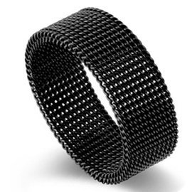 Czarny Pierścionek Siatka ze Stali Szlachetnej