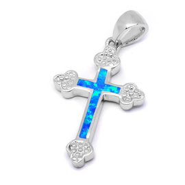 Srebrna Zawieszka Krzyżyk z Niebieskim Opalem
