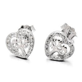 Srebrne Kolczyki Serduszko z Drzewkiem Szczęścia