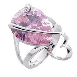Pierścionek Srebrny Duża Różowa Cyrkonia