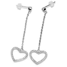 Srebrne Kolczyki Serce na Łańcuszku
