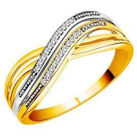 Złota Przeplatana Obrączka Wysadzana Brylantami