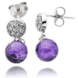 Srebrne Kolczyki Ametystowe Kamienie Kulki