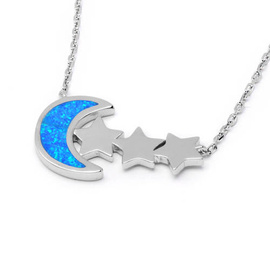 Srebrny Naszyjnik z Opalem Księżyc i Gwiazdy