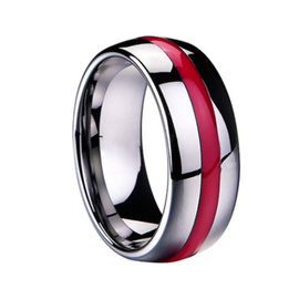 Obrączka z Wolframu z Czerownym Paskiem