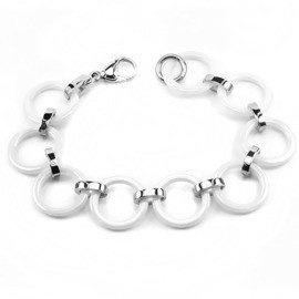 Damska Bransoletka Biała Ceramika Stal Szlachetna