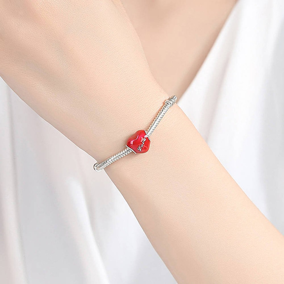 Srebrna Zawieszka Czerwone Serce Napis LOVE