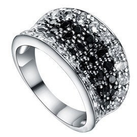 Szeroki Pierścionek Srebrny Kolekcja Biało Czarna
