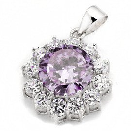 Srebrny Wisiorek z Dużą Lawendową Cyrkonią